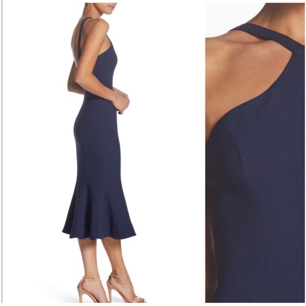 Dress the Population Blue Asymmetrical Cutout Cocktail Dress